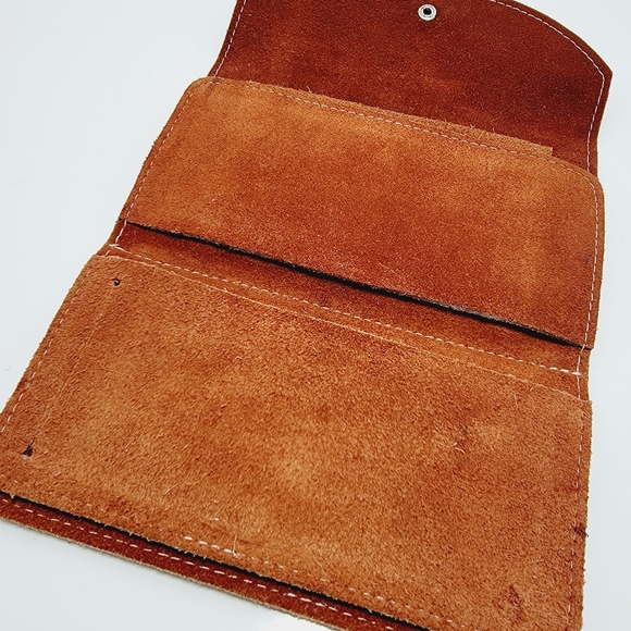 VINTAGE 70's Brasil Brown Suede Wallet CHECKBOOK HOLDER Snap Closure 7"×4"×1" - Picture 5 of 16